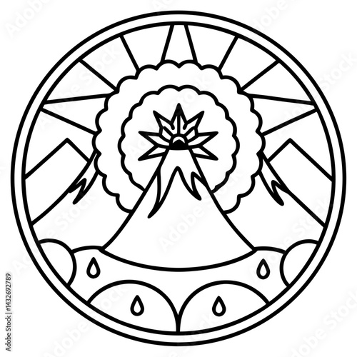 Volcano-themed mandala drawing