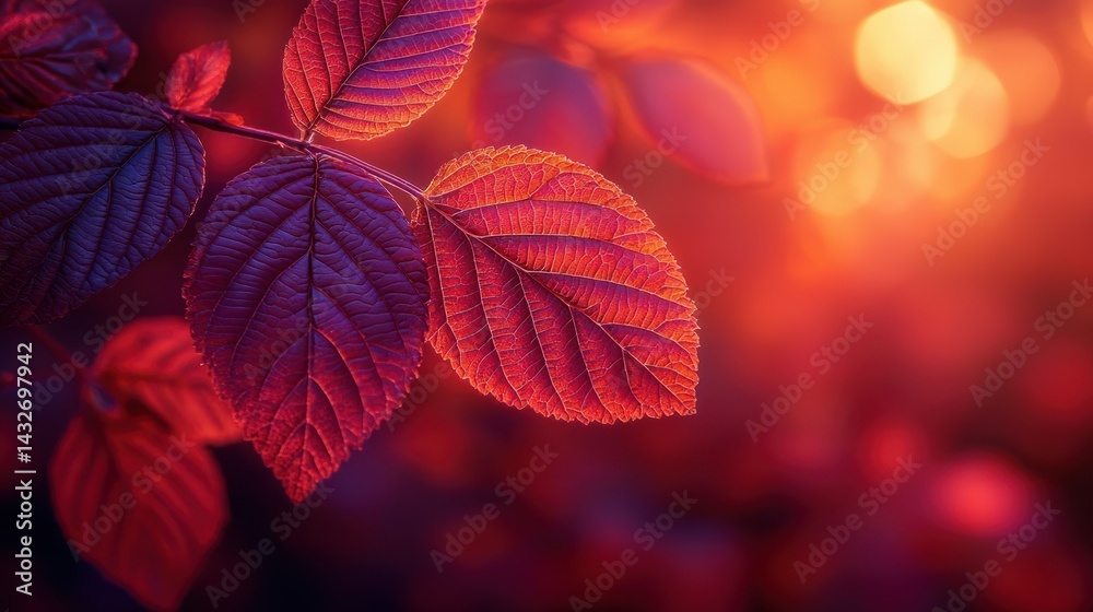 Fototapeta premium Autumnal Leaves: A Symphony of Crimson and Burgundy Hues