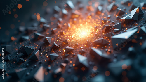 Abstract rendering with geometric shards and luminous central point