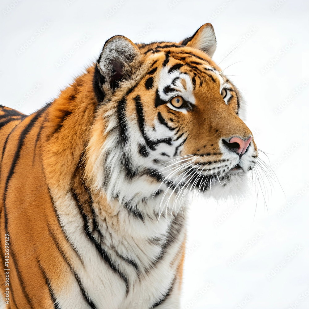 Naklejka premium A beautiful, colorful tiger on a white background.