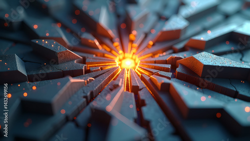 Futuristic technology core abstract radiating energy and geometrical shapes