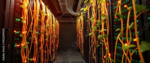 Obraz na płótnie Data center with growing plants w salonie