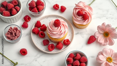 Obraz na płótnie Pink Cupcakes with Raspberries w salonie