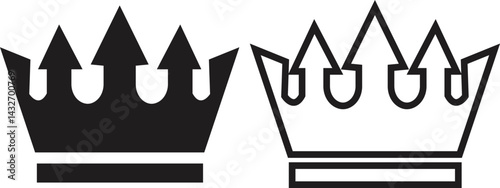 Crown medieval king royalty flat, outline icon set. Collection logos of crowns for royal persons, queen, princess. Vectors perfect for royalty or leadership concept isolated on transparent background.