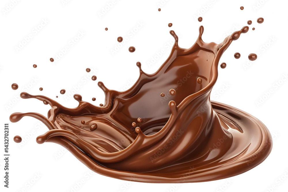 Chocolate splash with droplets, a delicious and sweet treat on a transparent background Chocolate splash with droplets, a delicious and sweet treat on a transparent background