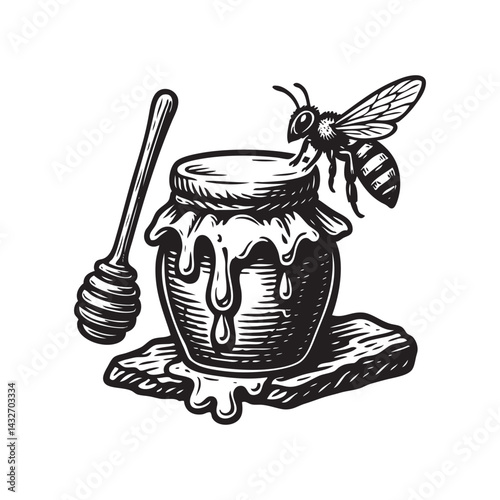 bees, honey and honey ladle