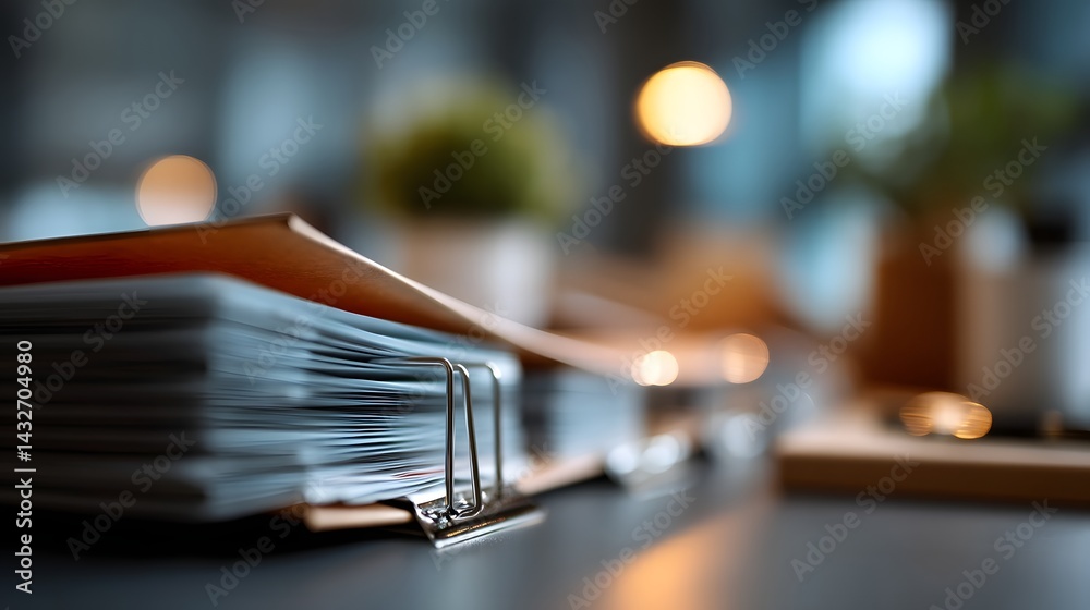 Fototapeta premium Open file folder with business documents and copy space