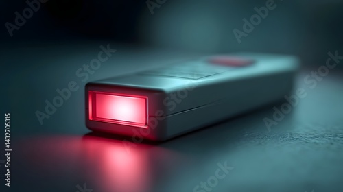 Retro futuristic pager with blinking neon screen and surreal light