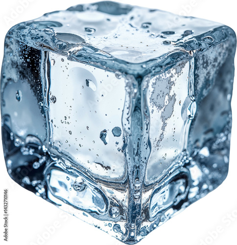 High-resolution ice cube isolated on transparent background for beverage advertising and educational content.