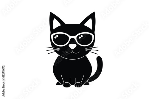 Silhouette art illustration of a cat wearing round sunglasses.eps