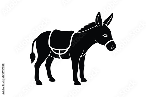 Silhouette art illustration of a donkey with a backpack.eps