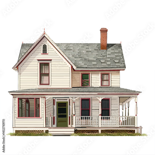 A cute house model of Colonial Revival house vector