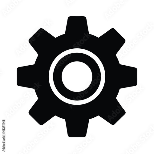 Settings Gear Icon Flat UI Silhouette Vector Illustration