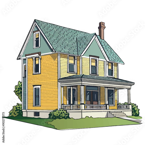 A cute house model of Colonial Revival house vector