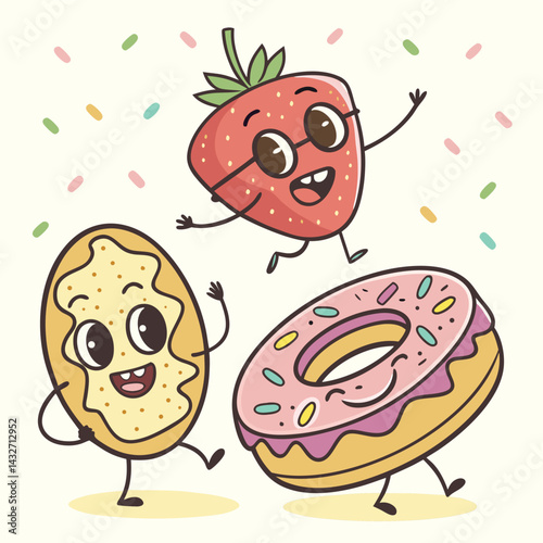 cute funny variety doughnut characters set collection
