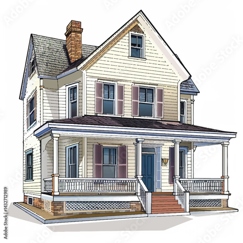 A cute house model of Colonial Revival house vector