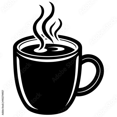 Line art vector silhouette of a mug of hot chocolate with steam rising above it