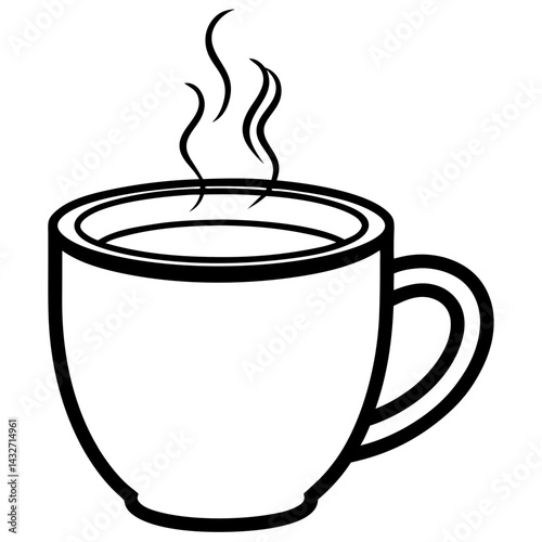 Line art vector silhouette of a mug of hot chocolate with steam rising above it