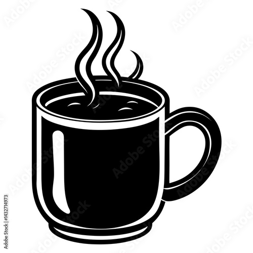Line art vector silhouette of a mug of hot chocolate with steam rising above it