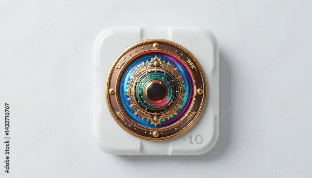 Ornate Metallic Disc on White Square Ornate Metallic Disc on White Square