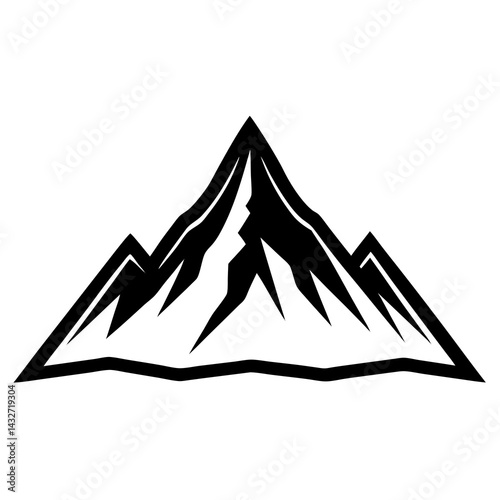Line art vector silhouette of a snowy mountain peak