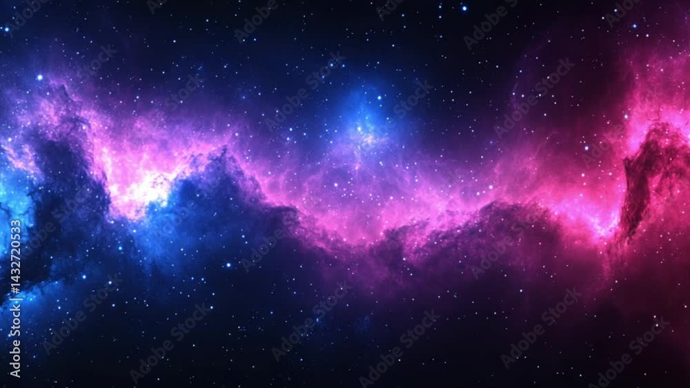 Colorful nebula galaxy animation with glowing purple and blue stars in deep outer space
