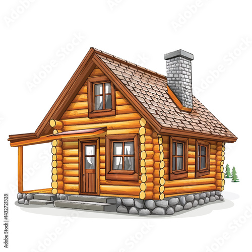 A Cute house model of Log Cabin house vector