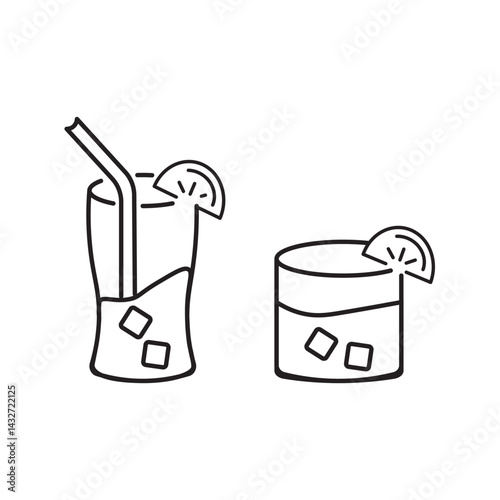 water glass icon, Glass with drink, beverage vector, sign, symbol, logo, illustration, editable stroke, flat design style isolated on white linear