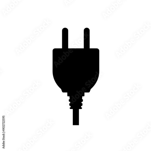 Electric power plug vector icon in black silhouette