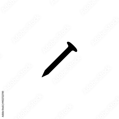 Single construction nail vector icon in black silhouette