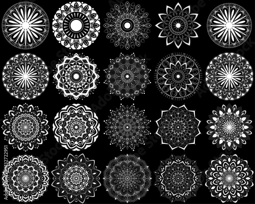Mandala set with creative shape for greeting, card, brand, business, Halfon, packaging, wish, gift card, template, decoration | Abstract floral icon set with platinum colour 20 shape