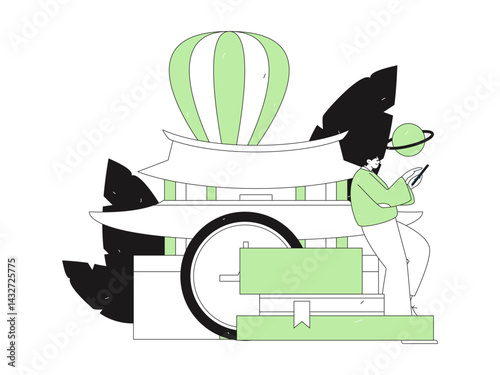 Holiday travel travel characters internet background vector hand drawn illustration
