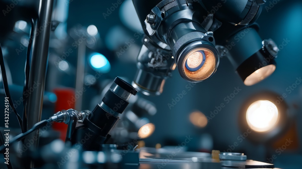 Fototapeta premium A Cutting-Edge Microscope Station Showcasing the Critical Role of Biotech in COVID-19 Diagnostic Innovations and Vaccine Development