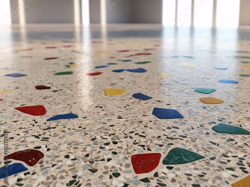 Close-up of Terrazzo Flooring with Colorful Chips in Interior