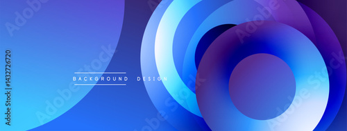 Abstract blue layers create dynamic circular composition. Gradient shades offer modern visual appeal. Minimalist design for backgrounds.