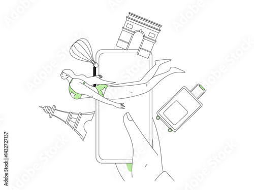 Holiday travel travel characters internet background vector hand drawn illustration
