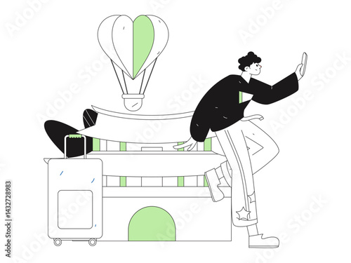 Holiday travel travel characters internet background vector hand drawn illustration

