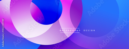 Abstract composition. Overlapping circles create vibrant gradients. Blue, purple, pink hues dominate design. Modern aesthetic.