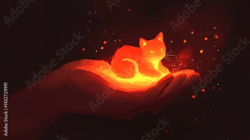 Glowing Cat in Hand, Nighttime Sparkle