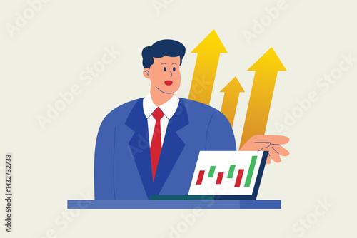 Business Crypto Advisor. Stock Profit. Flat Cartoon Vector Illustration