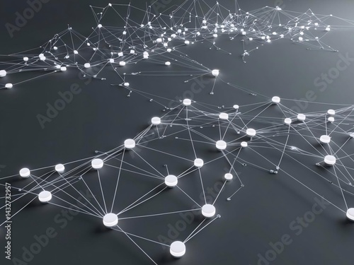 Abstract Network of Glowing Nodes and Lines on Dark Gray Background