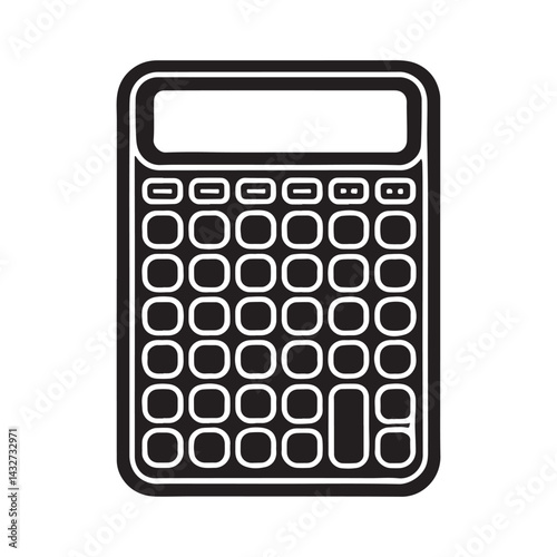 Calculator Silhouette Vector Illustration, Solid White Background.