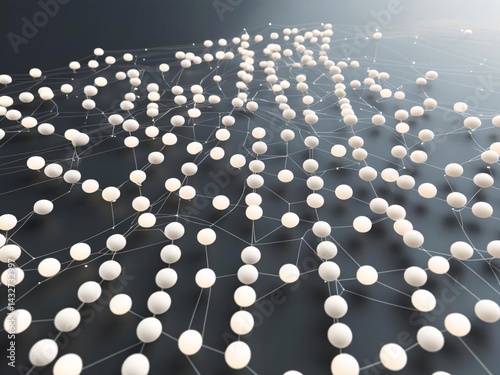 Abstract Neural Network with White Spheres and Interconnected Lines