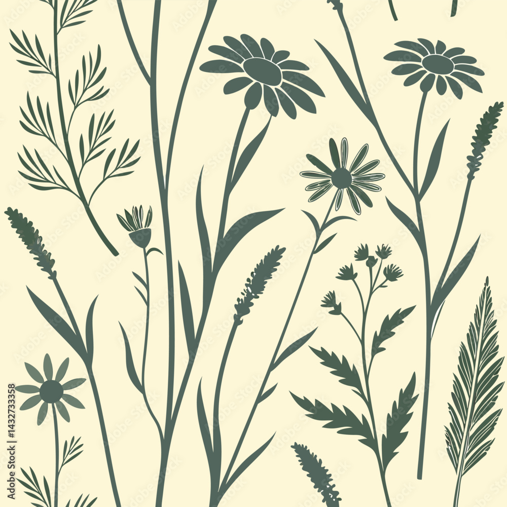 Naklejka premium Scattered Hand-Drawn Wildflower Bouquet Design