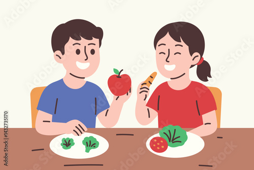 Young Children Enjoying Healthy Food Together At Table