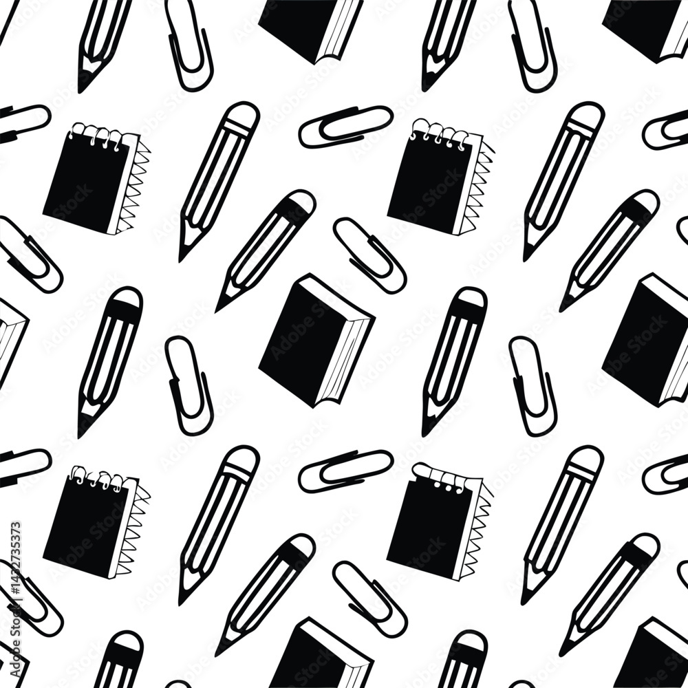 Obraz premium Seamless Hand-Drawn Stationery Elements Pattern