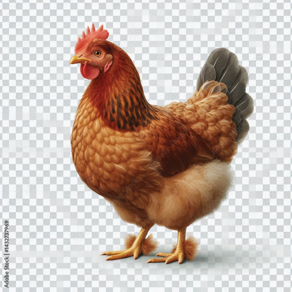 Fototapeta premium Full Body Brown Chicken Hen Standing Isolated on White Background with Transparent Cutout