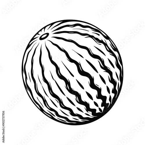 Minimalist Watermelon Silhouette Abstract Round Fruit, Black Stripes on White Background