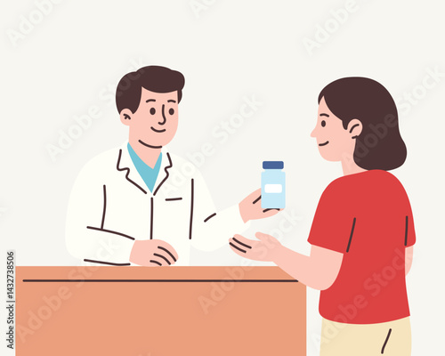 Doctor Gives Medicine To Patient In Pharmacy