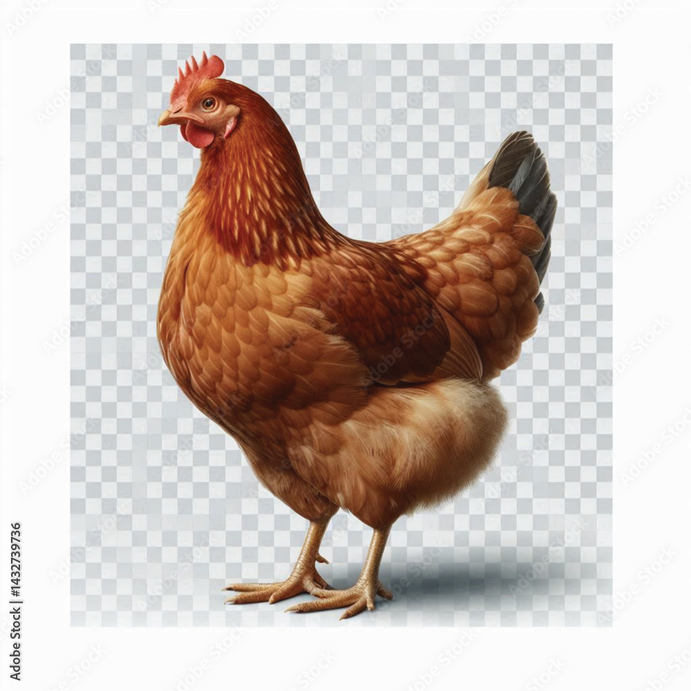 Fototapeta premium Full Body Brown Chicken Hen Standing Isolated on White Background with Transparent Cutout
